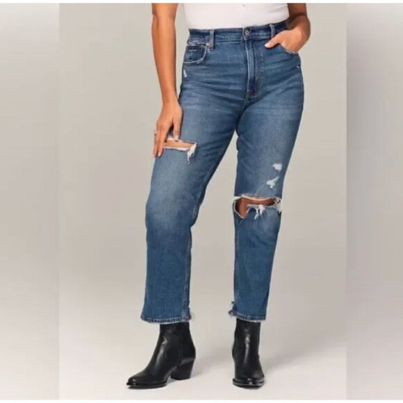 Abercrombie & Fitch Denim - Abercrombie & Fitch Womens Ankle Straight Distressed Jeans 31 / 12L Blue SP EXC